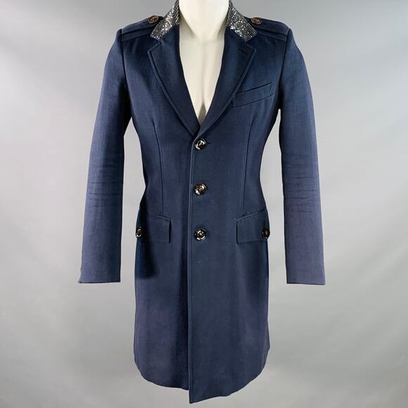 BURBERRY PRORSUM SS07 Size 38 Navy Rhinestone Cotton Wool Military Style Peacoat - Picture 1 of 12